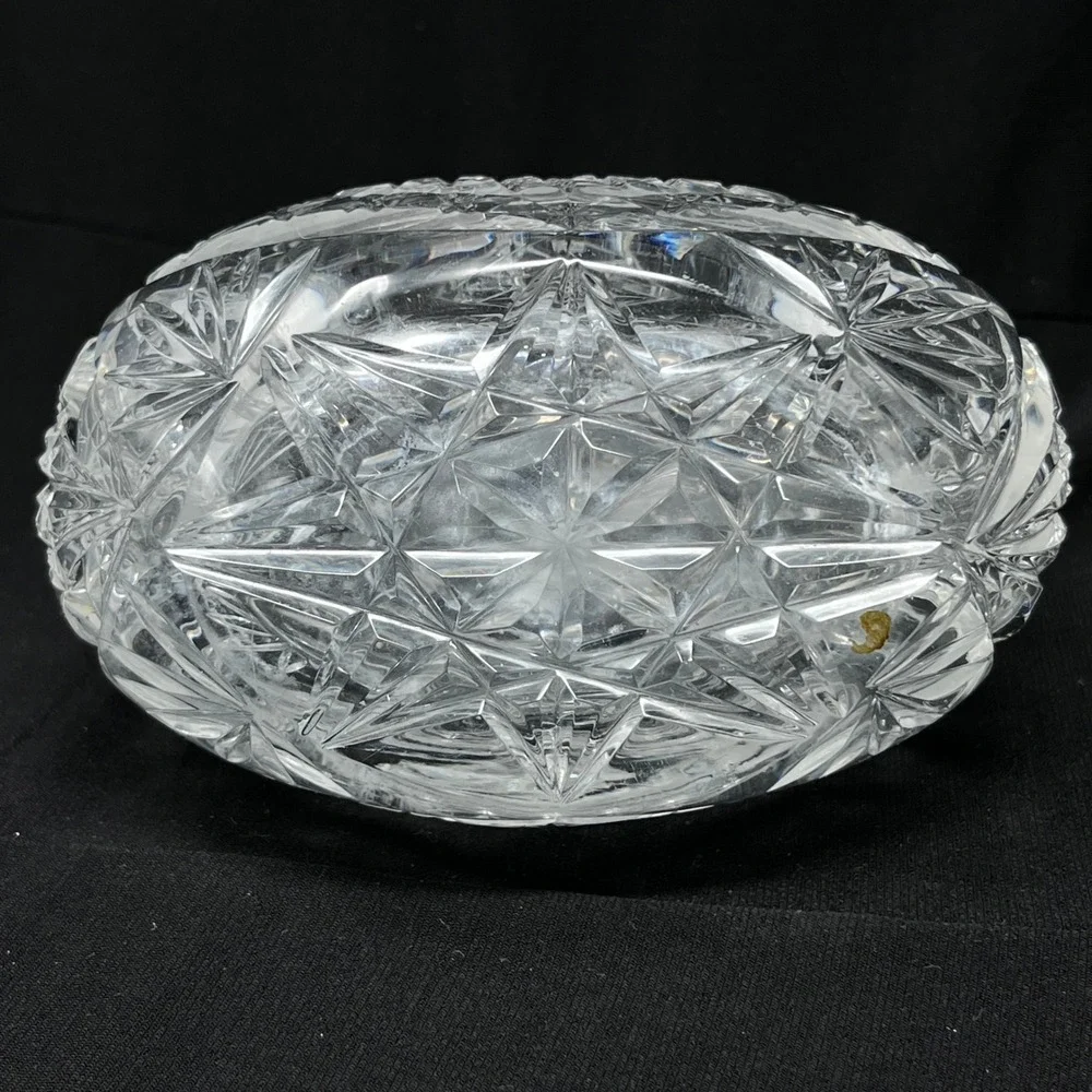Vintage Cut Glass Handled Cruet‎ Decanter with Stopper Starburst Diamond Pattern
